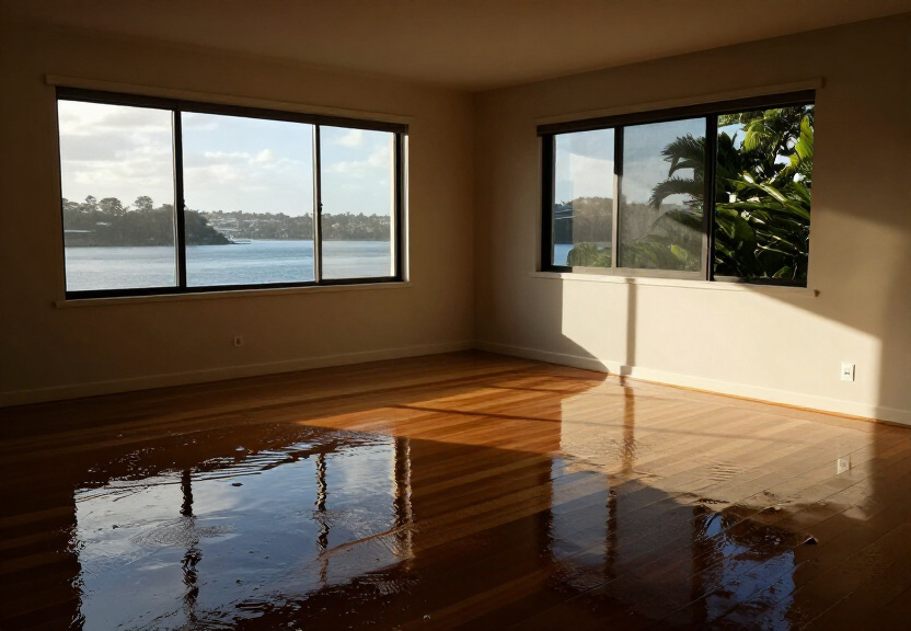 Flooded living room in Bonnyrigg Heights before restoration